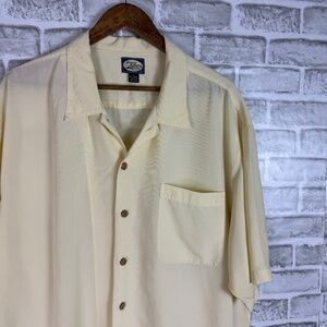Tommy Bahama Solid Dull Yellow 100% Tencel Button Up Camp Shirt Mens XL